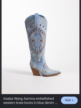 new AZALEA WANG aamina denim embellished cowboy boots 9